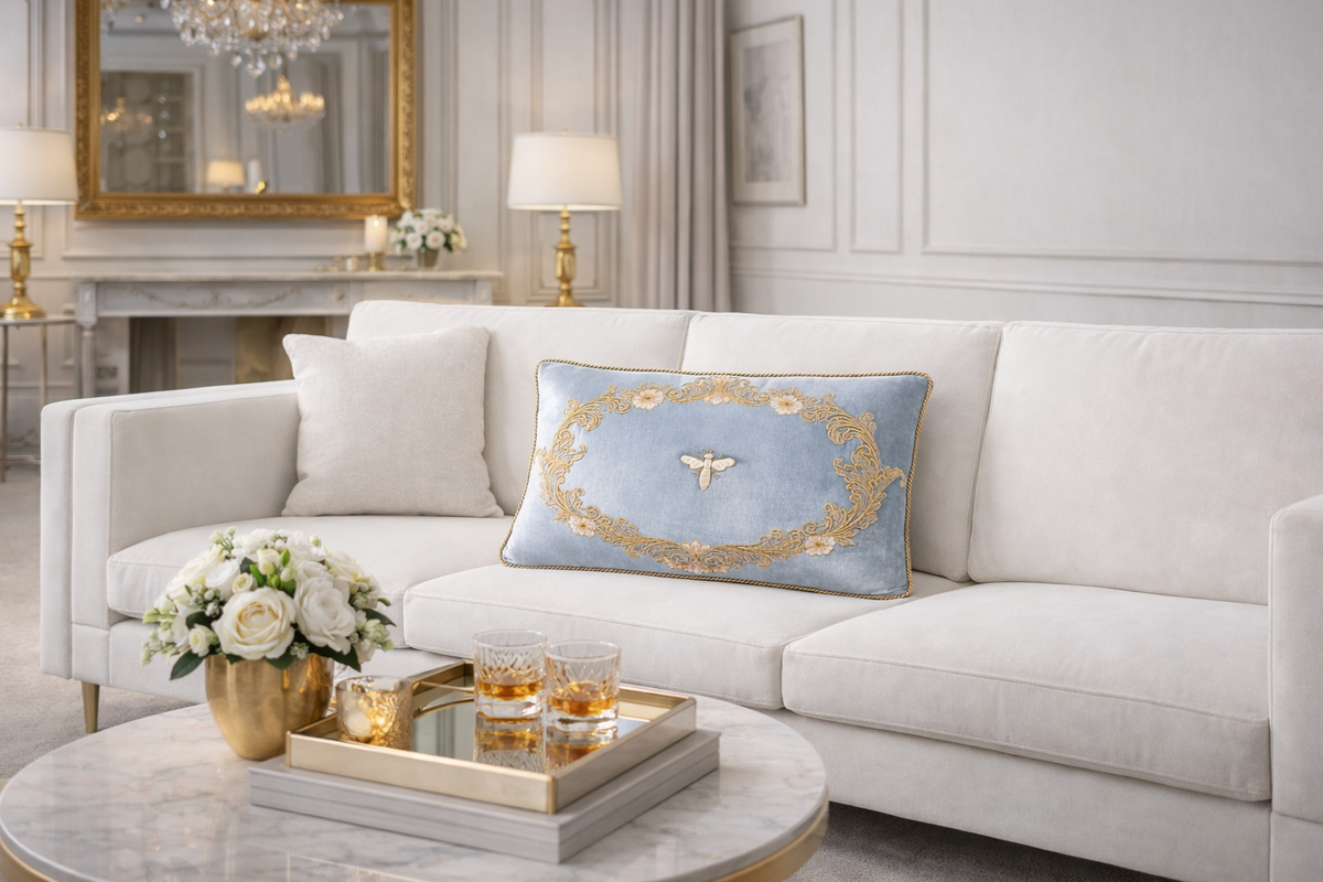 Venice Blue Silk Velvet Throw Pillow Cover, 12 x 20