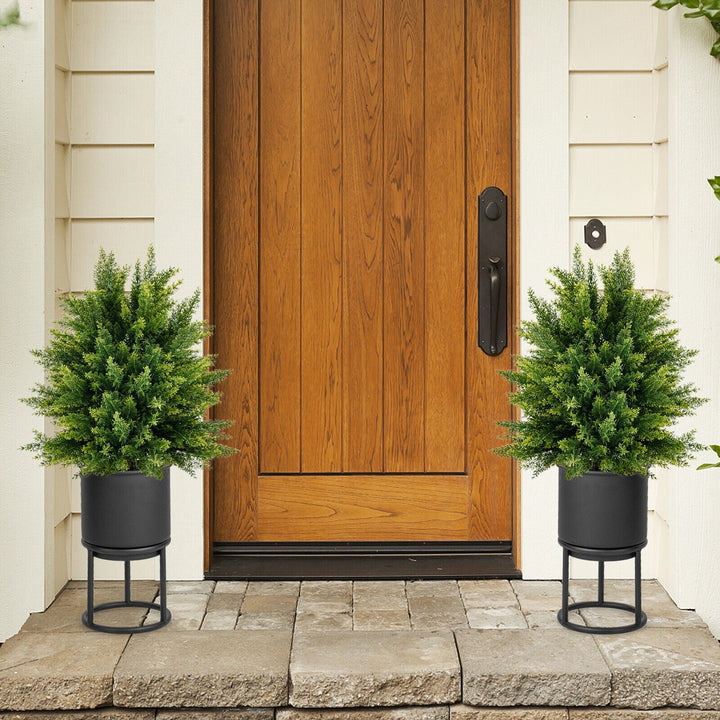 2-Pack Artificial Cedar Topiary Ball Tree with Cement Pot — decorative artificial greenery for indoor spaces