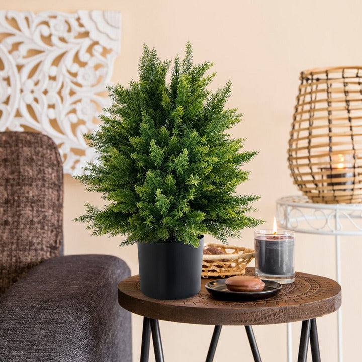 2-Pack Artificial Cedar Topiary Ball Tree with Cement Pot — lifelike botanical accent for year round home decor online gift shop find