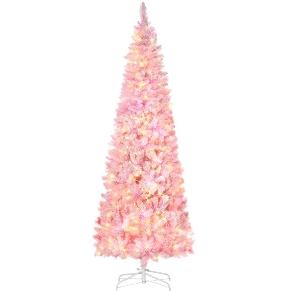 Snow Flocked Pencil Shape Artificial Christmas Tree, Christmas tree for living room, entryway or seasonal display