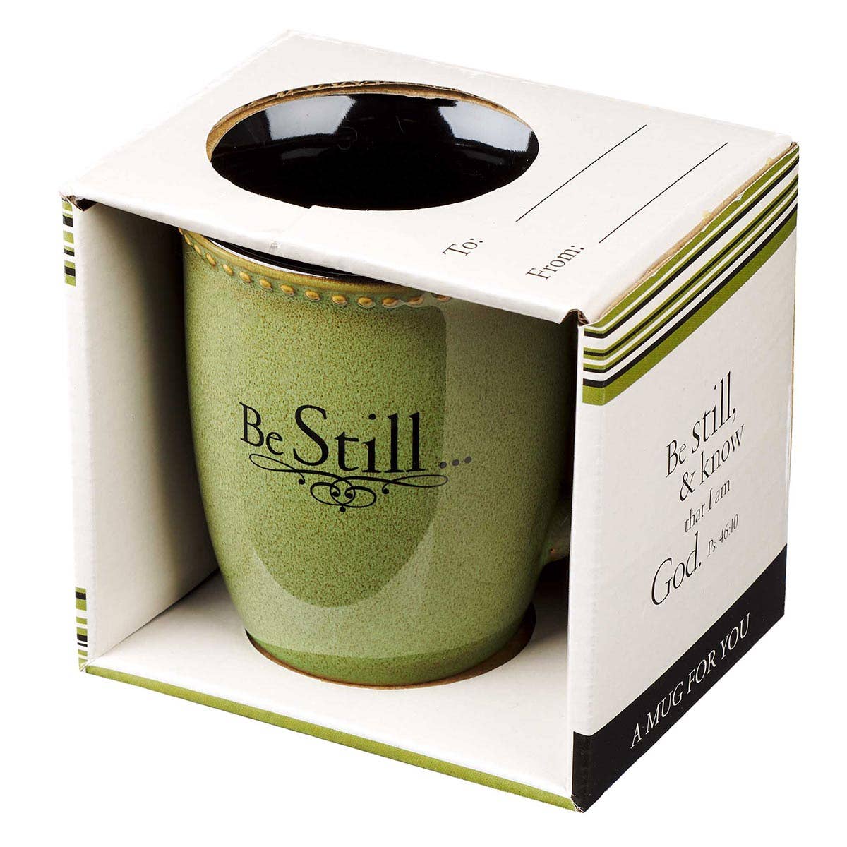 Mug Stoneware Green/Black Be Still Ps. 46:10