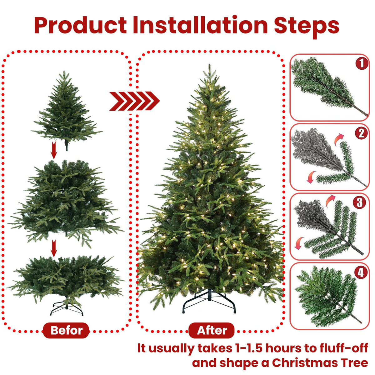 4ft Pre-Lit Artificial Christmas Tree with 150 Warm Lights
