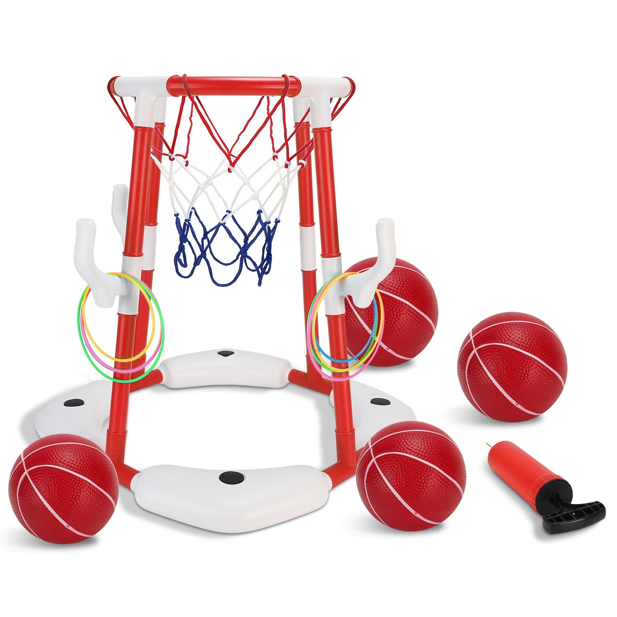 Summer Pool Basketball Hoop Toy Set With 4 Basketballs 4 Circles Pump Floating Swimming Pool Basketball Games Poolside Water Play Toy For 3-12Years Ol