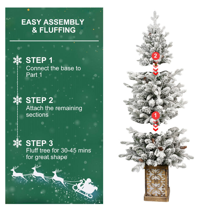 4FT Flocked Christmas Tree with Multicolour LED Lights, Christmas tree for living room, entryway or seasonal display