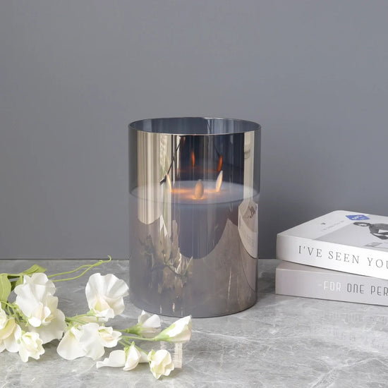 8"High 3-Wick Glass Flameless Candles( Large Gray)