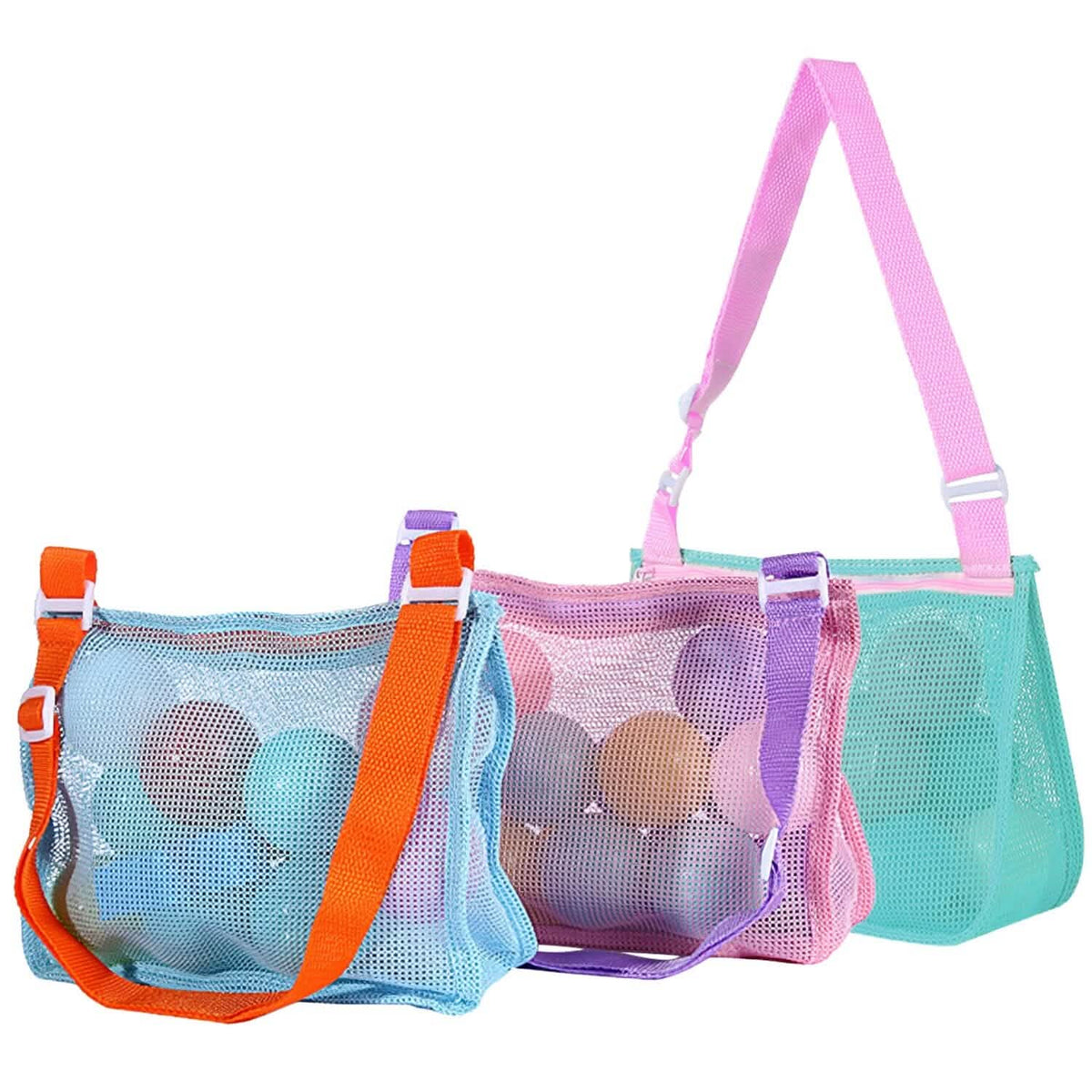 3-Pieces: Beach Mesh Bags Seashell Sand Tote Bag