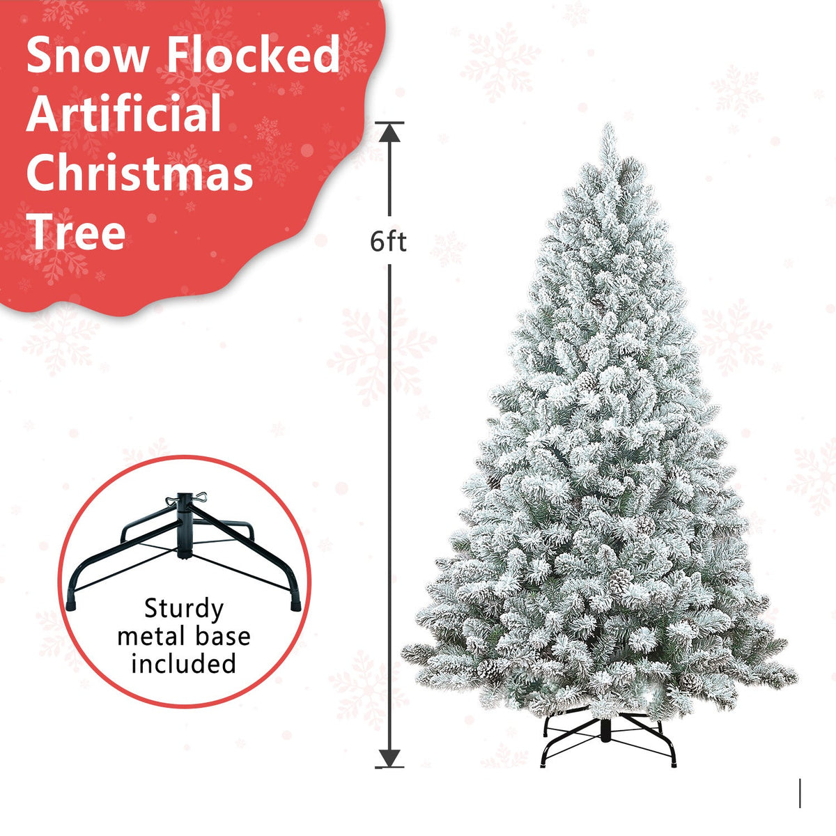 7FT Flocked Christmas Tree with Pine Cones