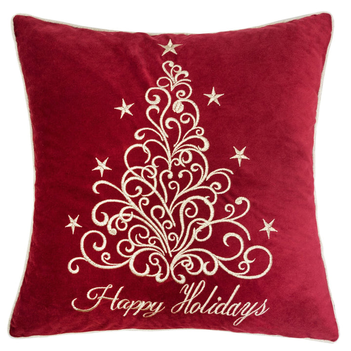 Happy Holidays Embroidered Velvet Throw Pillow, festive Christmas home decor accent at Cedar & Spice Gifts