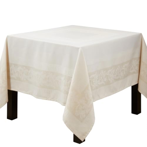 Ecru Jacquard Floral Tablecloth 65" W x 90" L Rectangle Flower Table Cover