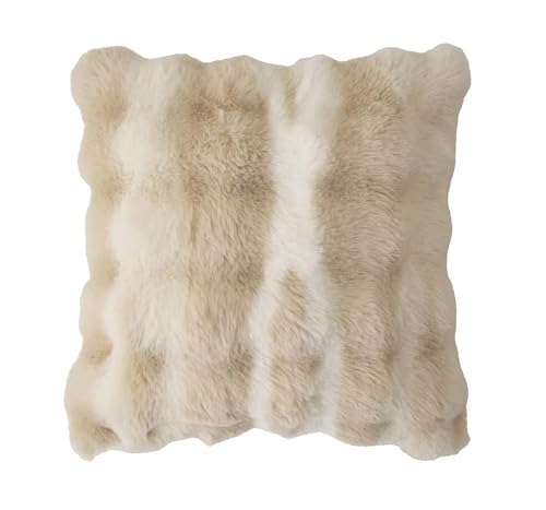Fennco Styles Luxury Faux Fur Decorative Filled Throw Pillow 18" W x 18" L – Ivory Plush Fluffy Cushion for Couch, Bedroom, Living Room and Office Décor