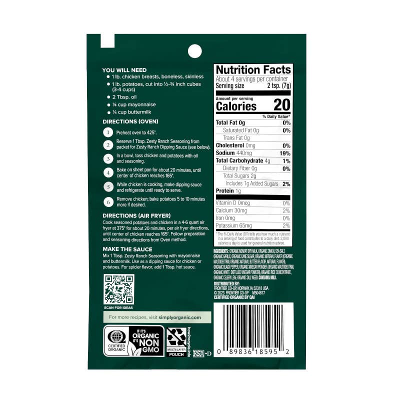 Simply Organic Sheet Pan Seasoning, Zesty Ranch