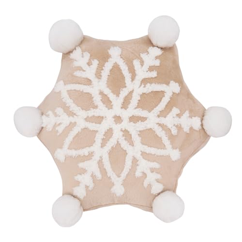 Embroidered Snowflake Pom Pom Throw Pillow 16" W x 18" L - Natural Holiday Plush Pillow for Christmas, Couch, Bedroom, Living Room and Office Décor