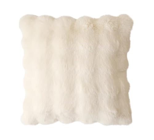 Luxury Faux Fur Decorative Filled Throw Pillow 18" W x 18" L – Ivory Plush Fluffy Cushion for Couch, Bedroom, Living Room and Office Décor