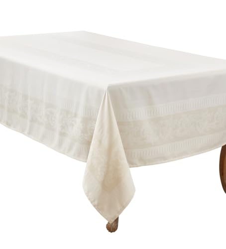 Ecru Jacquard Floral Tablecloth 65" W x 90" L Rectangle Flower Table Cover