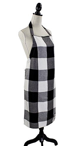 Fennco Styles Black Buffalo Check Plaid Design Cotton Kitchen Full Size Apron 24" W X 36" L