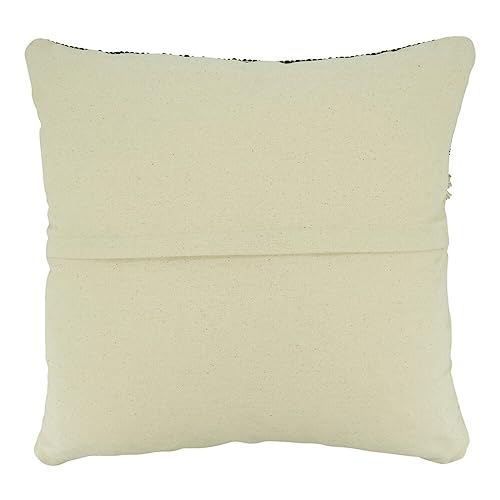 Fennco Styles Stripe Chindi Design Cotton Decorative Throw Pillow 20" W X 20" L – Black & Natural Textured Cushion for Couch, Sofa, Bedroom, Living Room and Office Décor