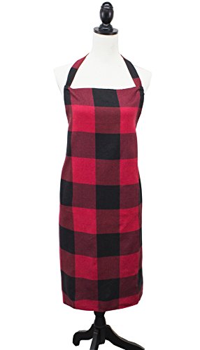 Fennco Styles Black Buffalo Check Plaid Design Cotton Kitchen Full Size Apron 24" W X 36" L