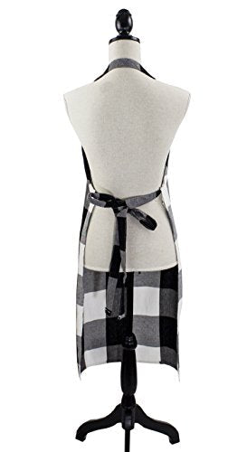Fennco Styles Black Buffalo Check Plaid Design Cotton Kitchen Full Size Apron 24" W X 36" L