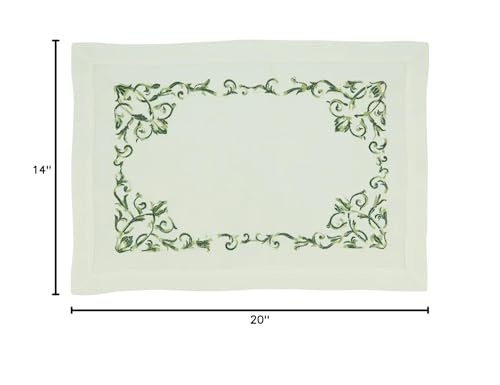 Embroidered Floral Scroll Placemats 14" W x 20" L, Set of 4 — table setting accent for dining and special occasions gift-ready decor idea