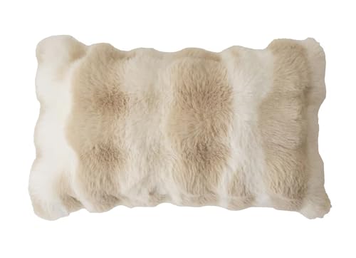 Luxury Faux Fur Decorative Filled Throw Pillow 18" W x 18" L – Ivory Plush Fluffy Cushion for Couch, Bedroom, Living Room and Office Décor