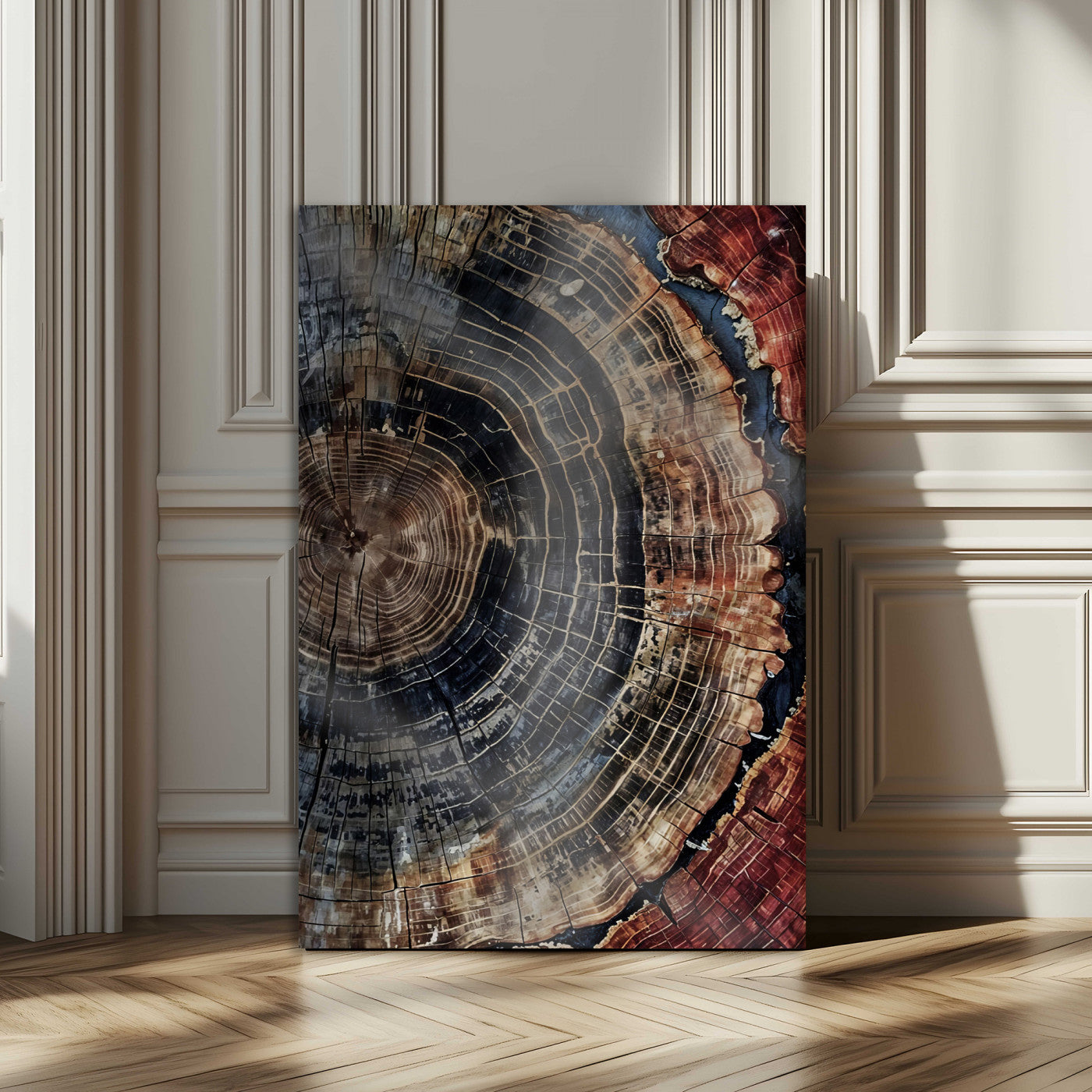 Tree Rings Wall Art Canvas Print – Framed Rustic Wood Scene