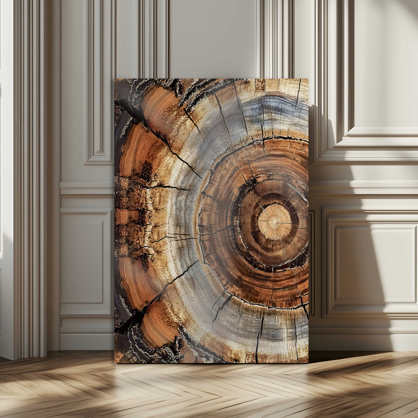 Tree Rings Wall Art Canvas Print – Rustic Wood Texture