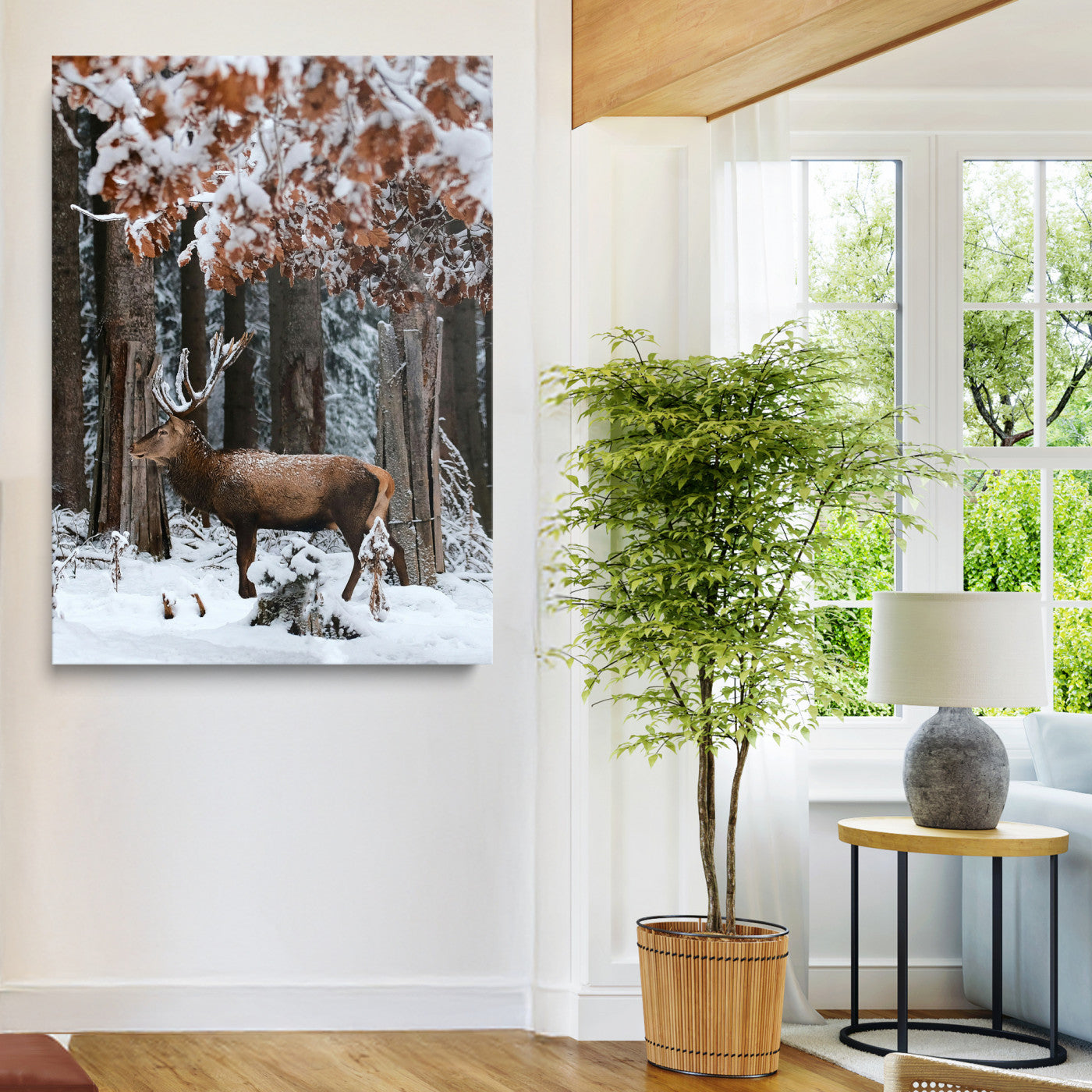 Winter Deer Landscape Wall Art Canvas Print – Serene Snowy