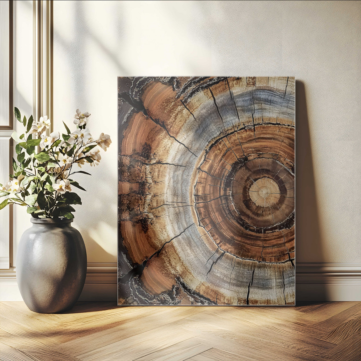 Tree Rings Wall Art Canvas Print – Rustic Wood Texture