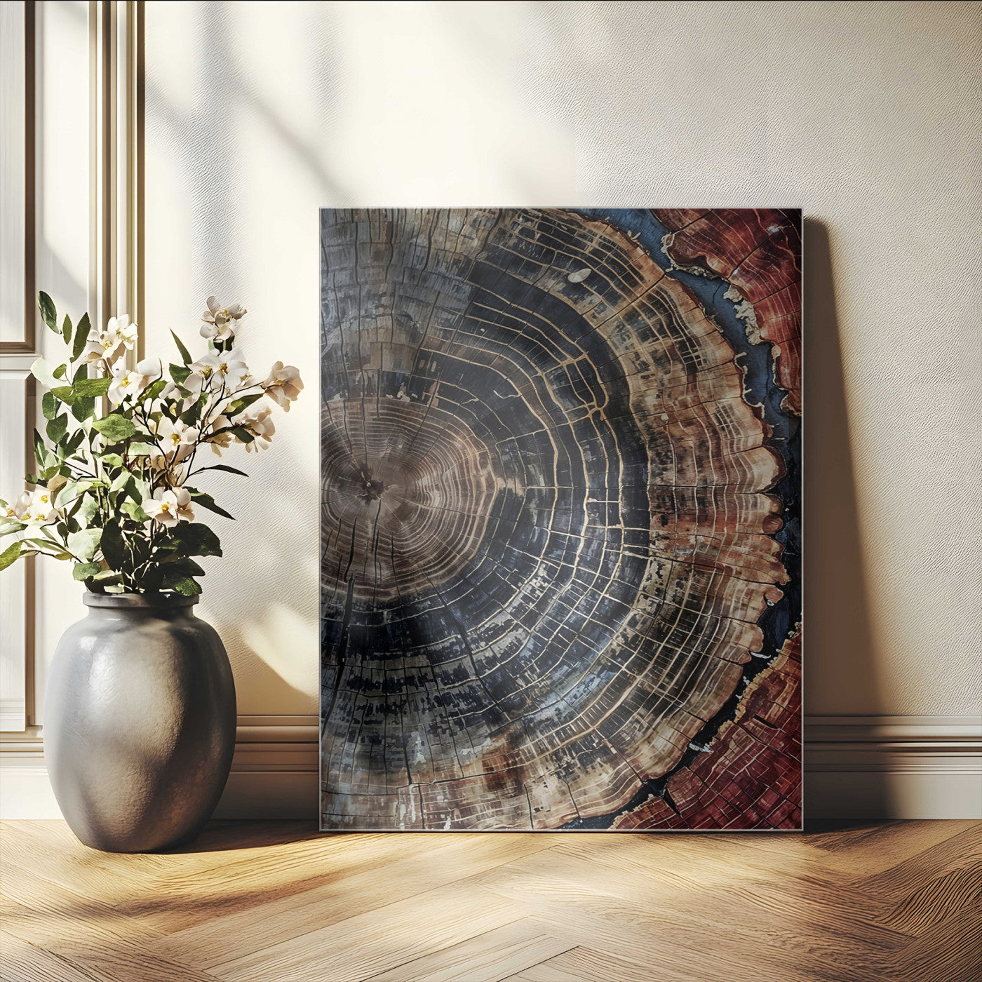 Tree Rings Wall Art Canvas Print – Framed Rustic Wood Grain
