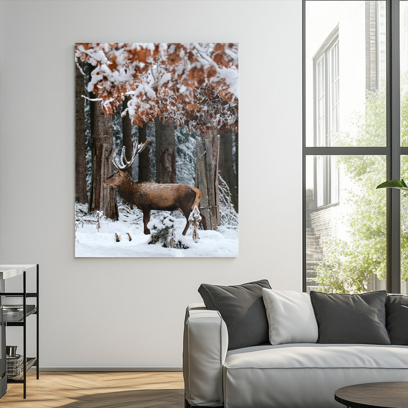 Winter Deer Landscape Wall Art Canvas Print – Serene Snowy