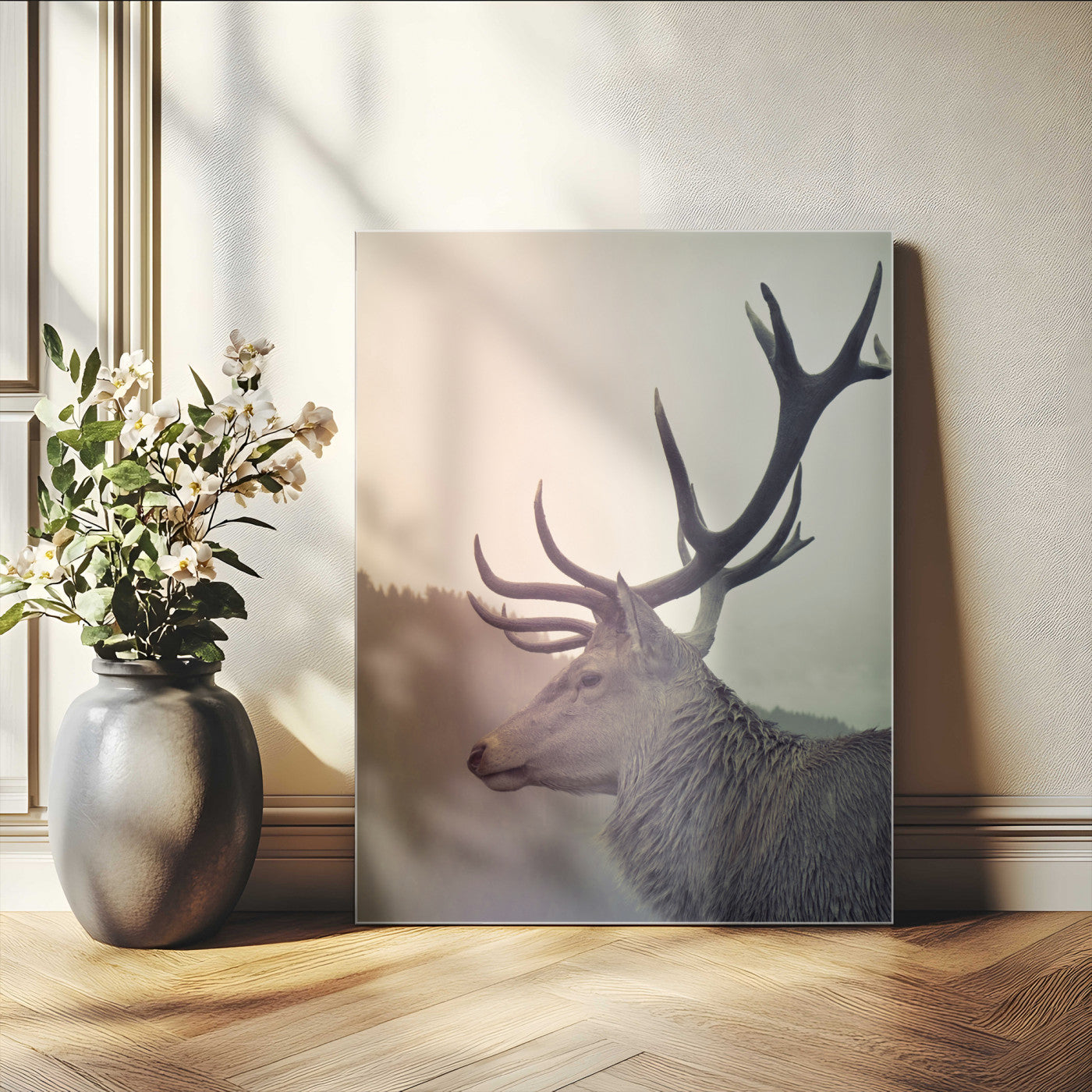 Deer Canvas Wall Art Print – Framed Woodland Animal Rustic