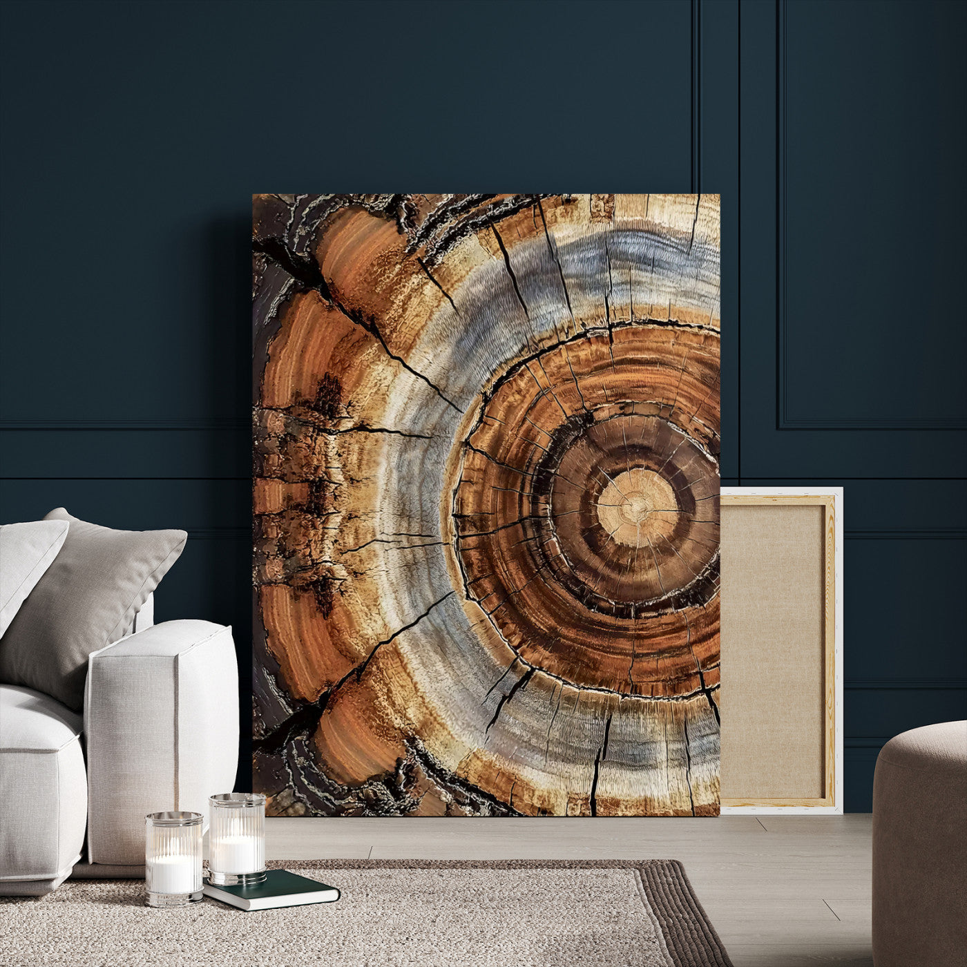 Tree Rings Wall Art Canvas Print – Rustic Wood Texture