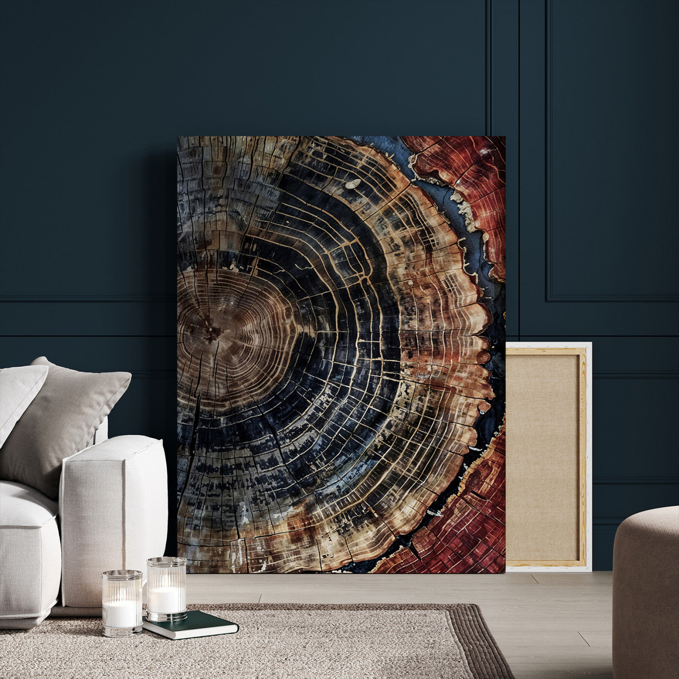 Tree Rings Wall Art Canvas Print – Framed Rustic Wood Grain