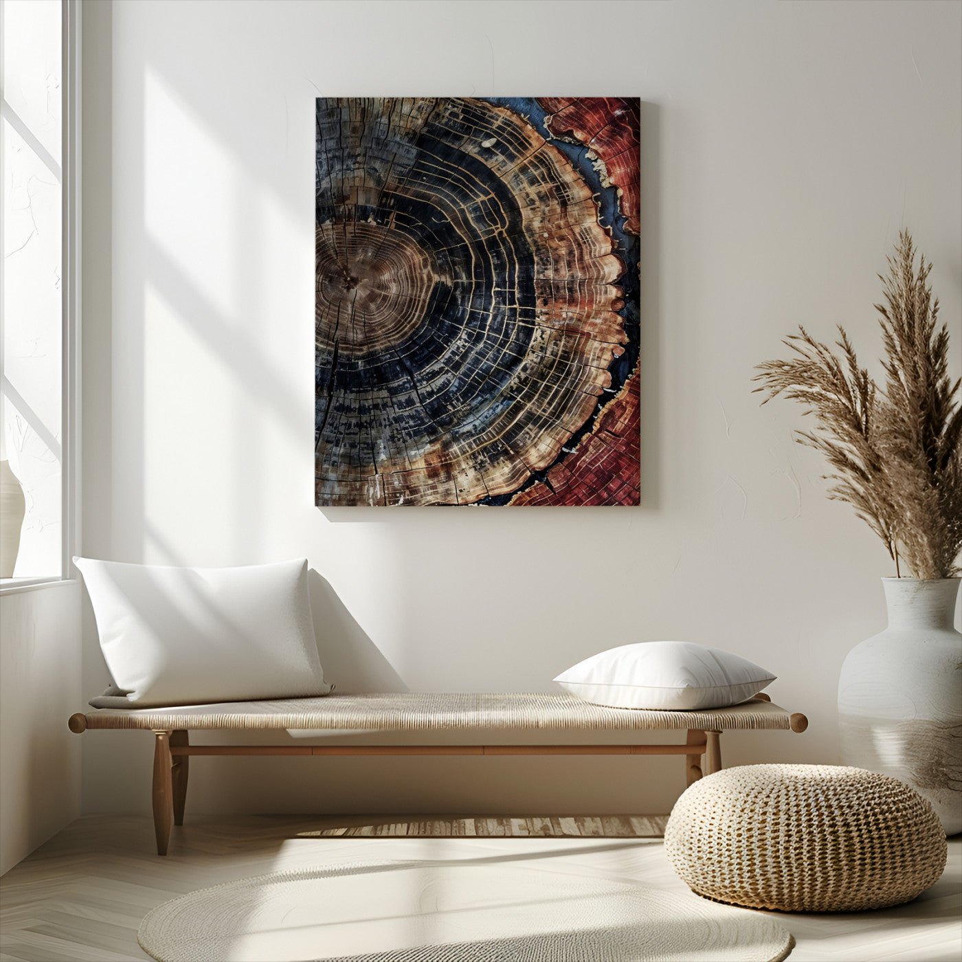Tree Rings Wall Art Canvas Print – Framed Rustic Wood Scene