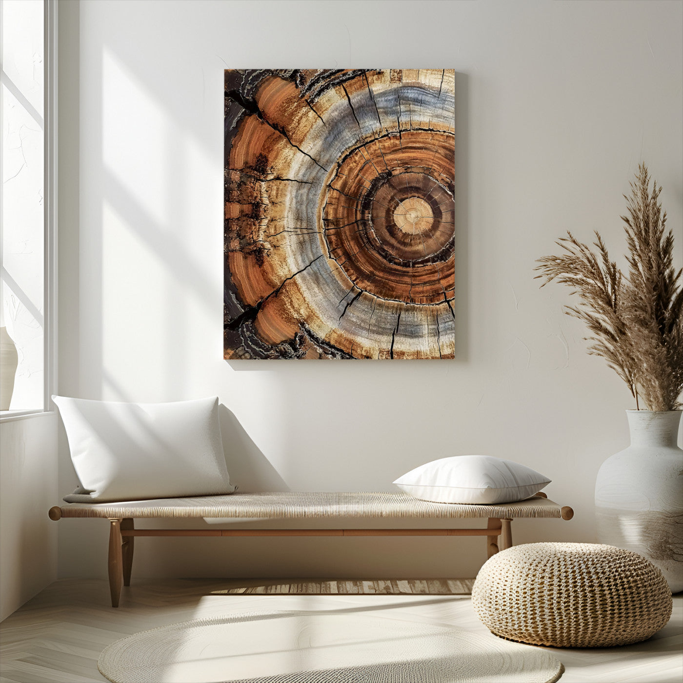 Tree Rings Wall Art Canvas Print – Rustic Wood Texture