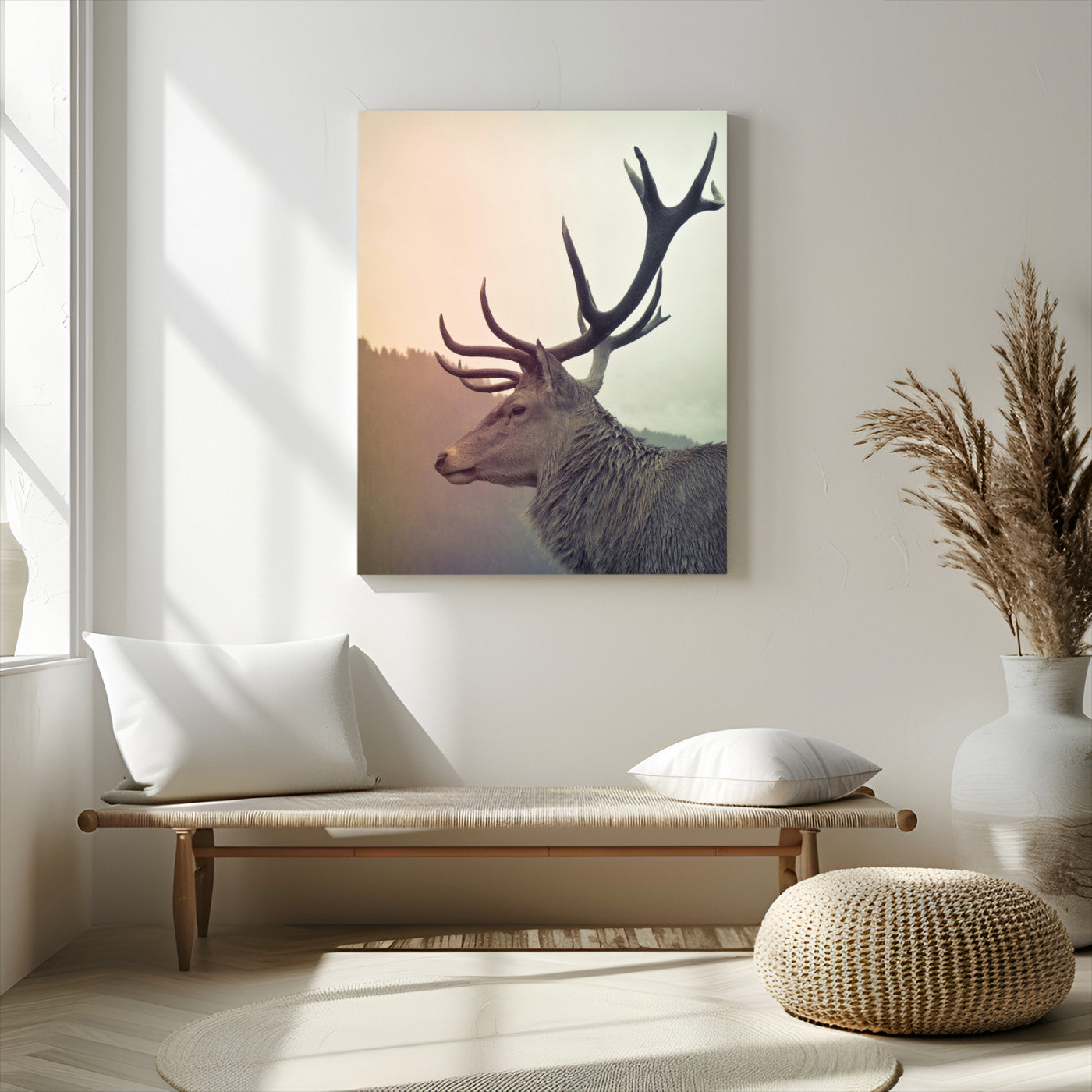 Deer Canvas Wall Art Print – Framed Woodland Animal Rustic