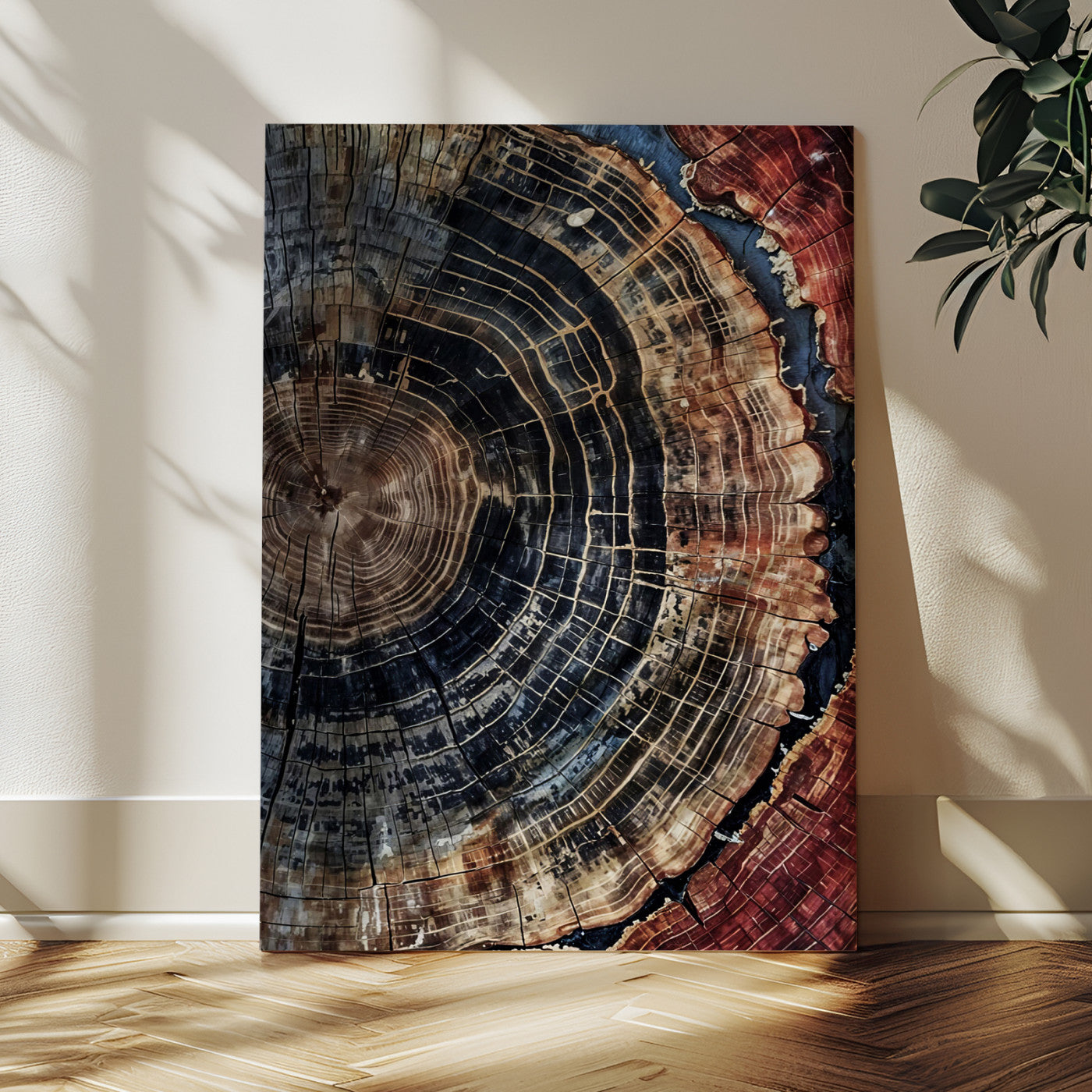Tree Rings Wall Art Canvas Print – Framed Rustic Wood Scene