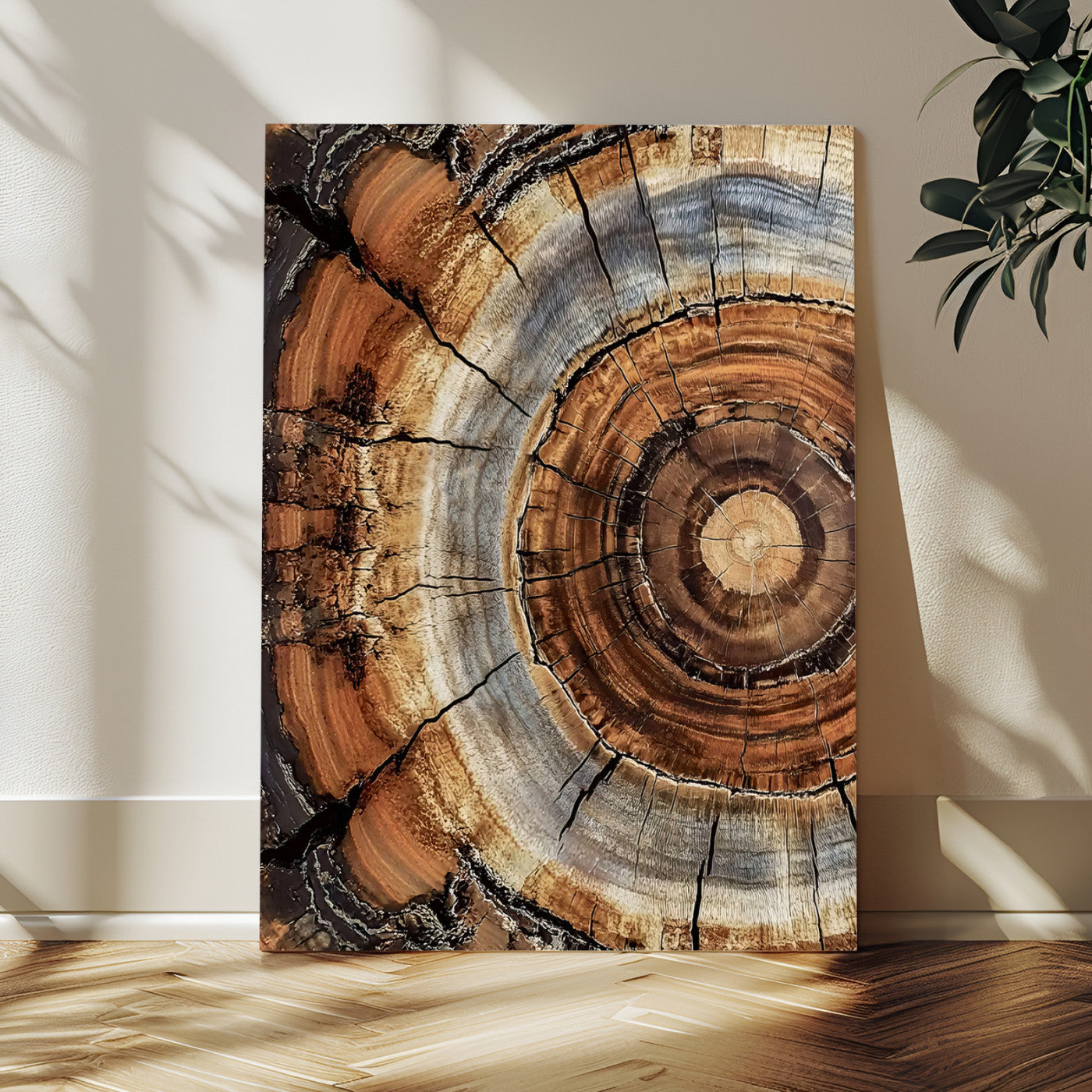 Tree Rings Wall Art Canvas Print – Rustic Wood Texture