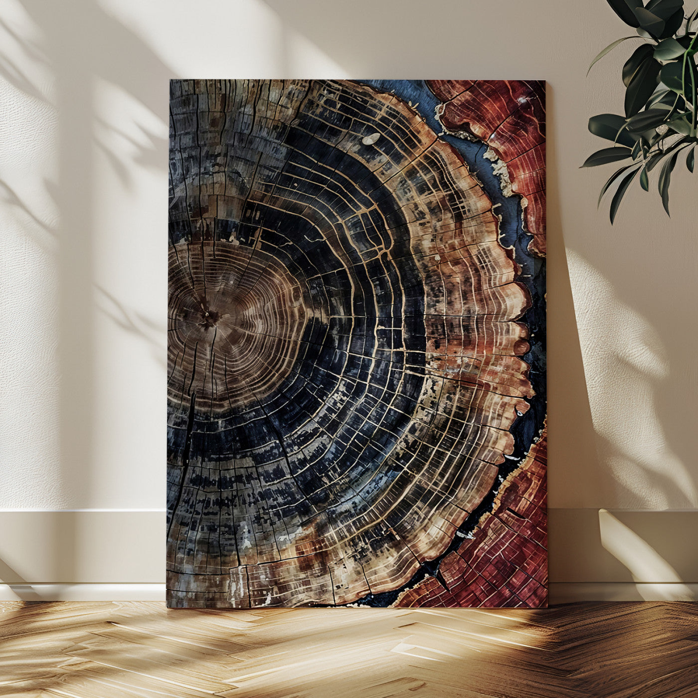 Tree Rings Wall Art Canvas Print – Framed Rustic Wood Grain