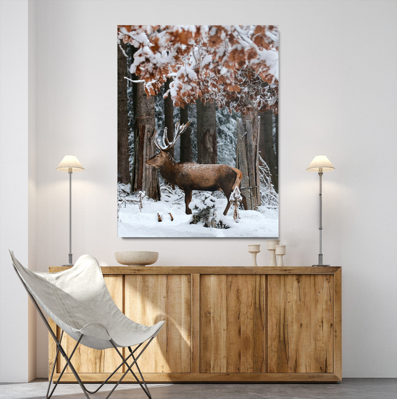 Winter Deer Landscape Wall Art Canvas Print – Serene Snowy