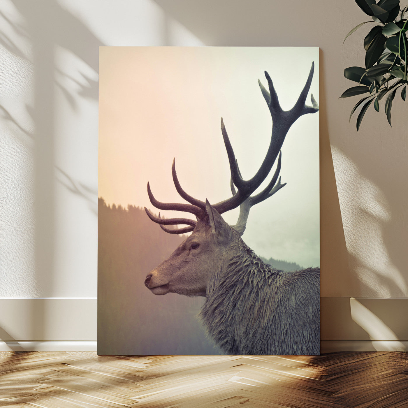 Deer Canvas Wall Art Print – Framed Woodland Animal Rustic