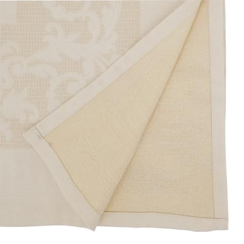 Ecru Jacquard Floral Tablecloth 65" W x 90" L Rectangle Flower Table Cover