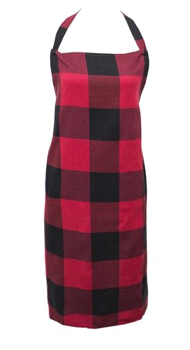 Fennco Styles Black Buffalo Check Plaid Design Cotton Kitchen Full Size Apron 24" W X 36" L