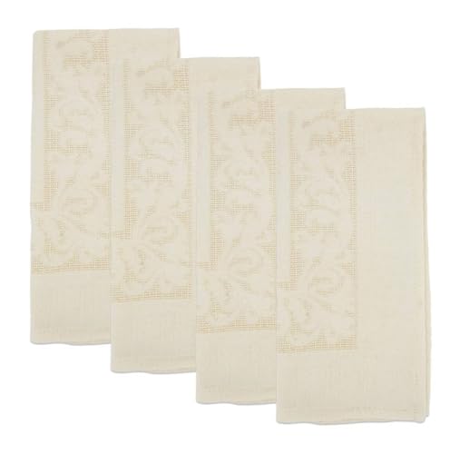 Ecru Jacquard Floral Tablecloth 65" W x 90" L Rectangle Flower Table Cover