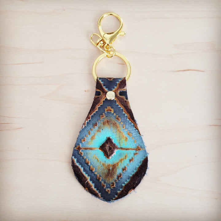 **Embossed Leather Key Chain - Blue Navajo 700a
