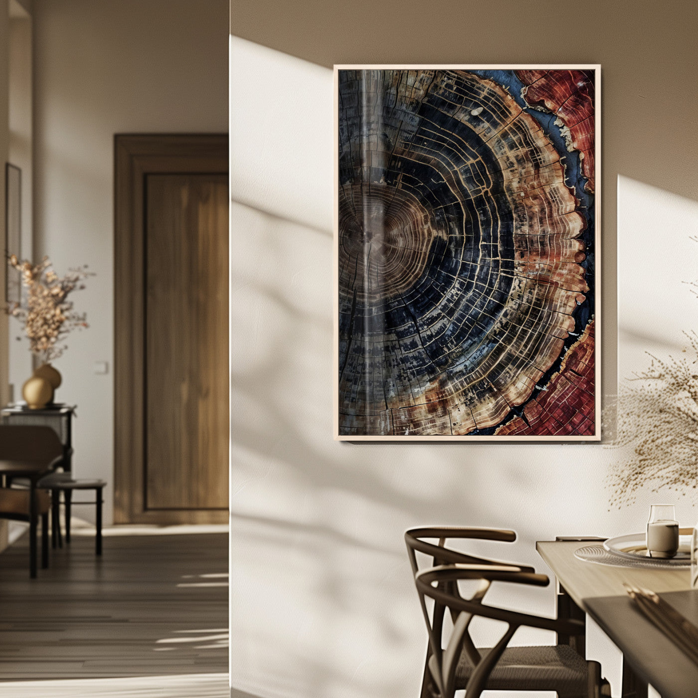 Tree Rings Wall Art Canvas Print – Framed Rustic Wood Scene