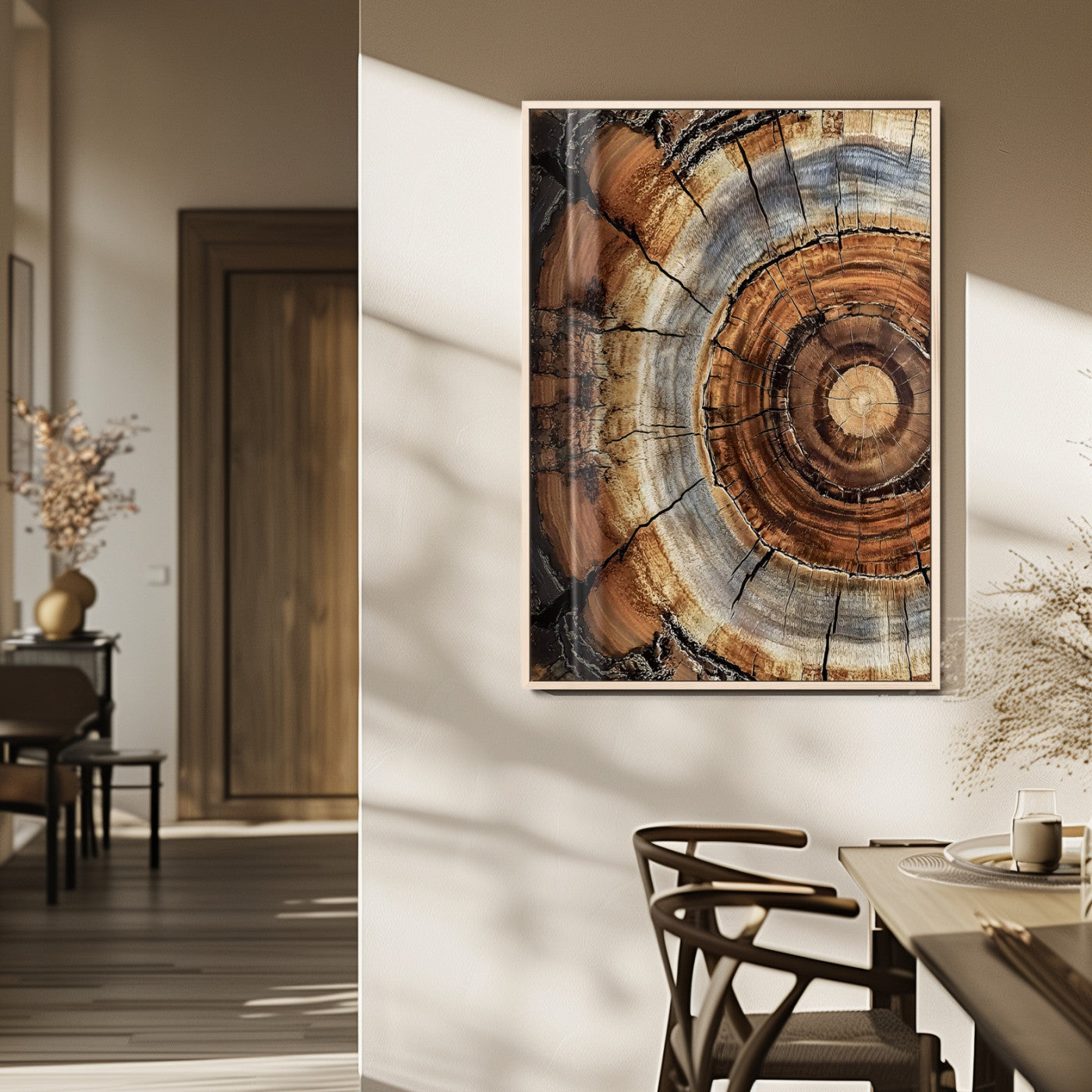 Tree Rings Wall Art Canvas Print – Rustic Wood Texture