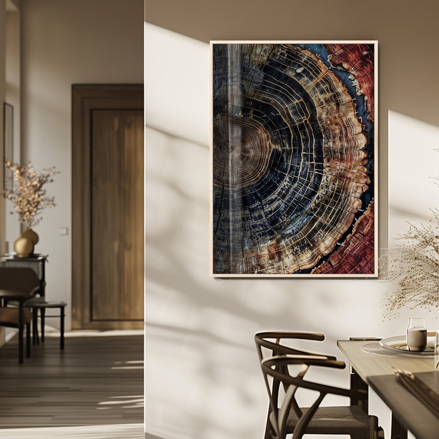 Tree Rings Wall Art Canvas Print – Framed Rustic Wood Grain