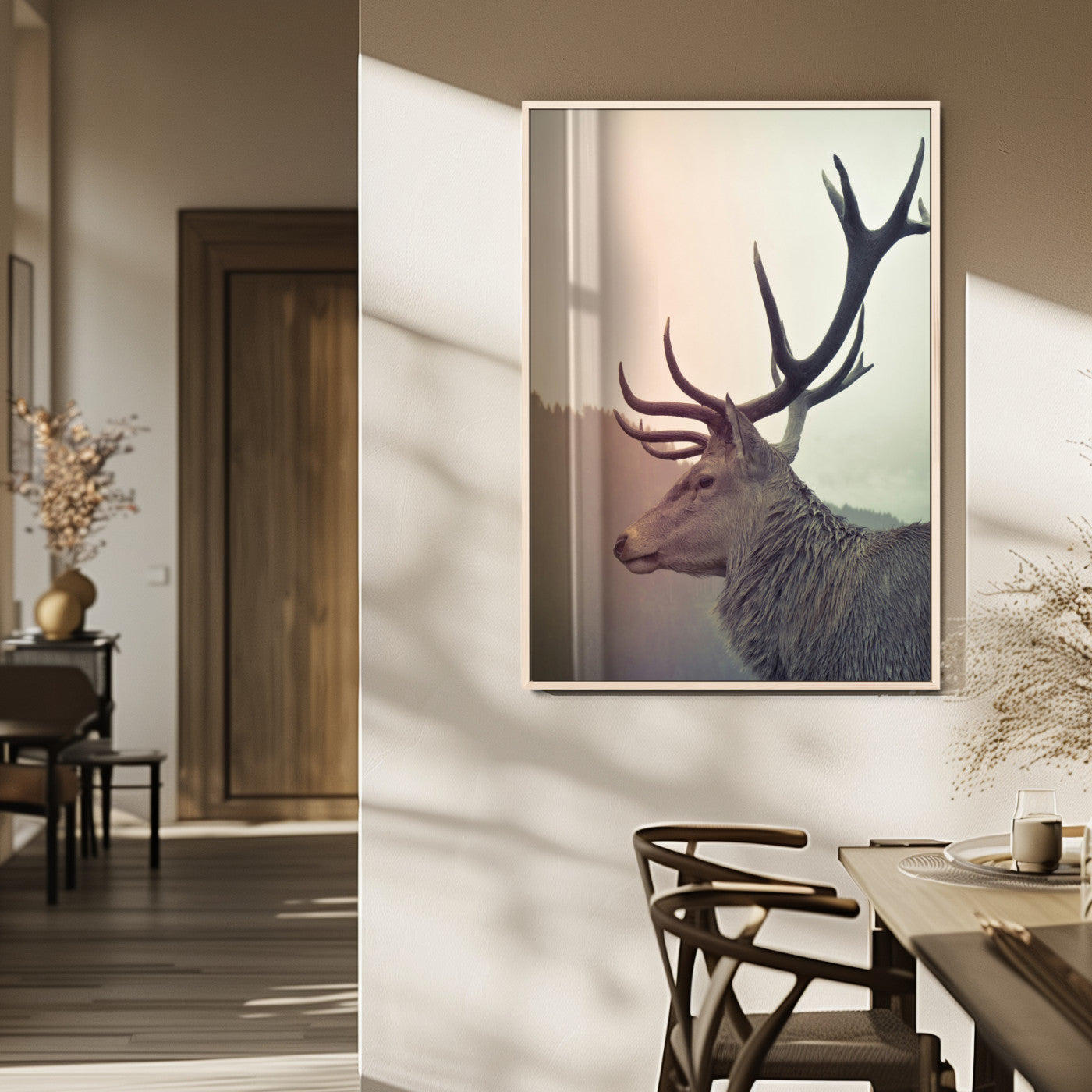 Deer Canvas Wall Art Print – Framed Woodland Animal Rustic