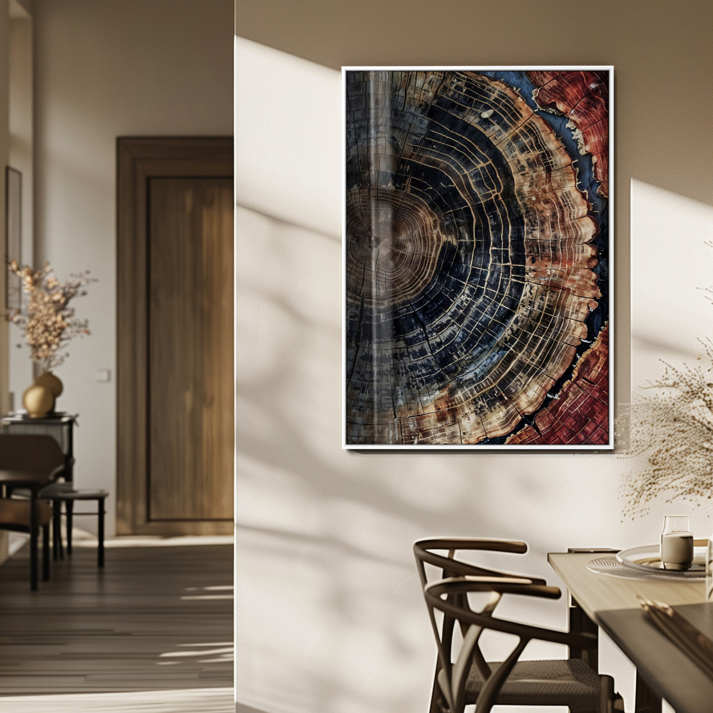 Tree Rings Wall Art Canvas Print – Framed Rustic Wood Scene